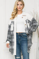 Women's Shacket by Orange Farm Clothing in Gray Plaid, perfect for vacation style outerwear