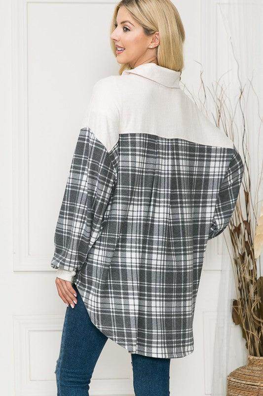 Women's Shacket from Orange Farm Clothing featuring a plaid design in vacation style outerwear.