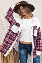 Orange Farm Clothing Women's Shacket in Pink Plaid for vacation style outerwear