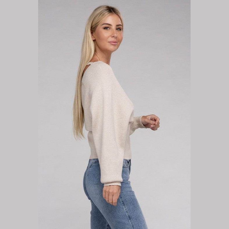 ZENANA women's vacation style pullover sweater in cream with relaxed fit and long sleeves