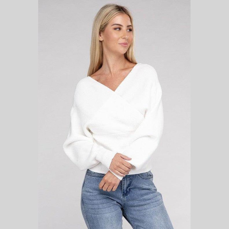 ZENANA Women's vacation style pullover sweater in white, featuring a trendy cross design and comfortable fit.