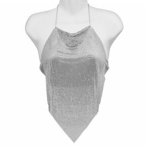 Bella Chic vacation style rhinestone camisole in silver with a chic, shimmering design for clubwear