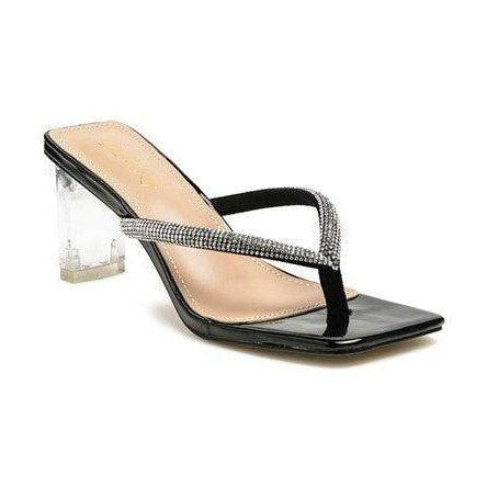 Rag Company Women's Heels in Black with Sparkling Straps, perfect for vacation style sandals