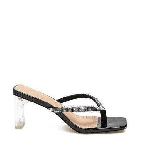 Elegant Rag Company vacation style sandals with clear block heels and sparkling straps for summer outings