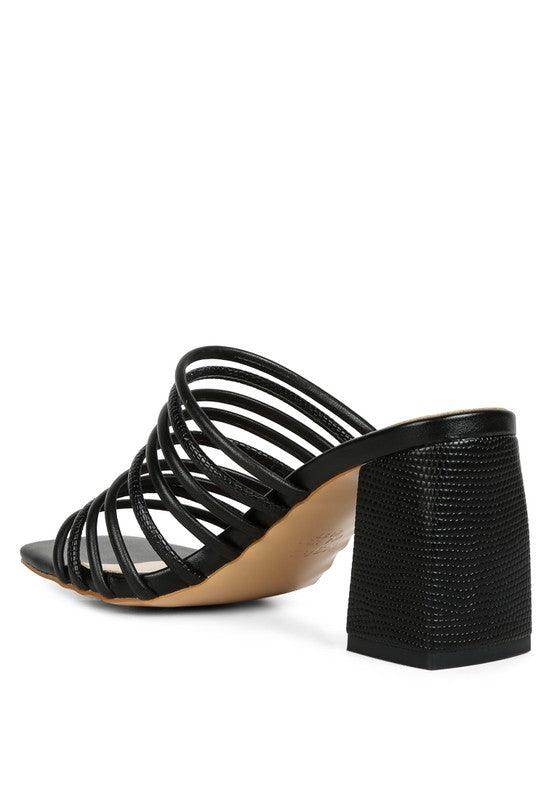 Rag Company black vacation style sandals with stylish strappy design and block heel