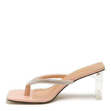 Rag Company women's heels with clear block heel and shimmering straps for vacation style sandals