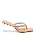 Rag Company vacation style sandals with clear heel and sparkling straps for a chic summer look
