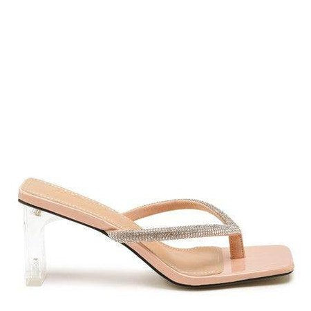 Rag Company vacation style sandals with clear heel and sparkling straps for a chic summer look