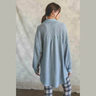 Women's Listicle vacation style shacket in light blue with a relaxed fit and back detailing