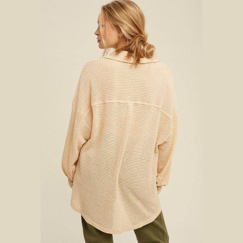 Listicle Women's Vacation Style Shacket in Cream with a Cozy Waffle Knit Design