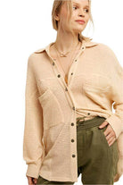 Listicle Women's Vacation Style Shacket in Light Beige with Button Details and Pocket