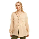 Listicle Women's Beige Vacation Style Shacket with Button Closure and Front Pockets