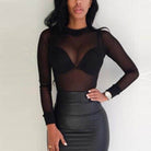 Vacation style sheer top for women, featuring a fitted design and long sleeves for a trendy look