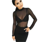 Women's vacation style sheer top in black with long sleeves and a stylish design