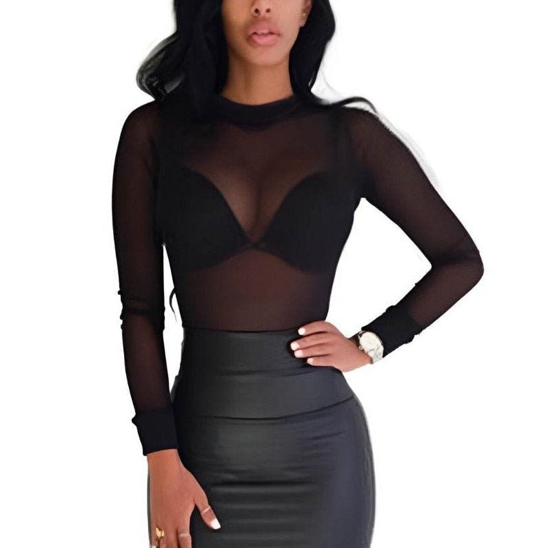 Stylish women's vacation style sheer top in black, perfect for beach outings or evening events