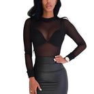 Stylish women's vacation style sheer top in black, perfect for beach outings or evening events