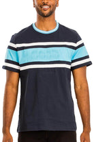 Men's VacationStyle shirts in navy with stylish blue and white stripes for a relaxed summer look
