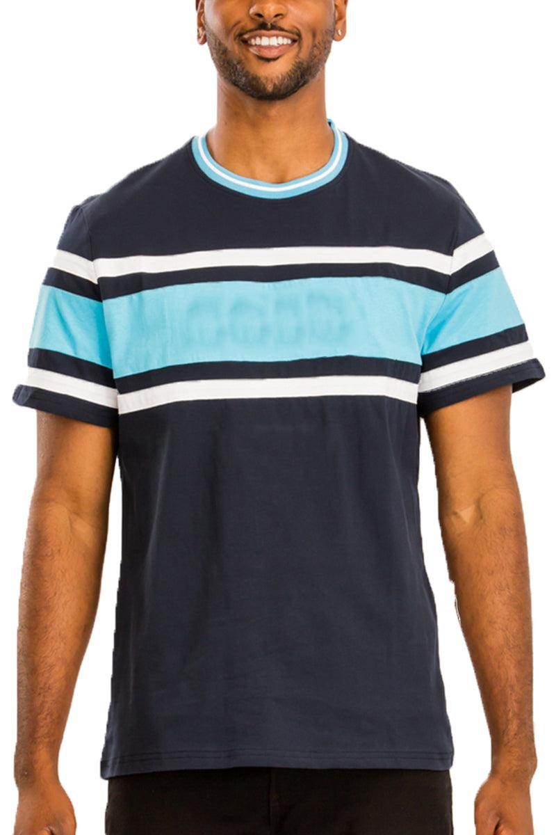 Men's VacationStyle shirts in navy with stylish blue and white stripes for a relaxed summer look