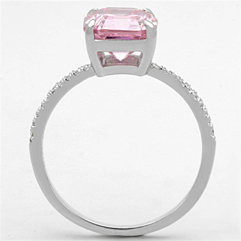 Elegant vacation style silver rings for women featuring a large pink gemstone and a sparkling band