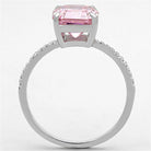 Elegant vacation style silver rings for women featuring a large pink gemstone and a sparkling band