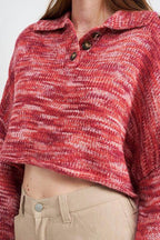 Emory Park women's vacation style sweater in pink hues with button details and a cropped fit