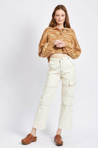 Emory Park Women's Vacation Style Sweater in Orange with Cropped Design and Long Sleeves