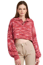 Emory Park women's vacation style sweater in vibrant red with a collar and buttons, perfect for casual wear