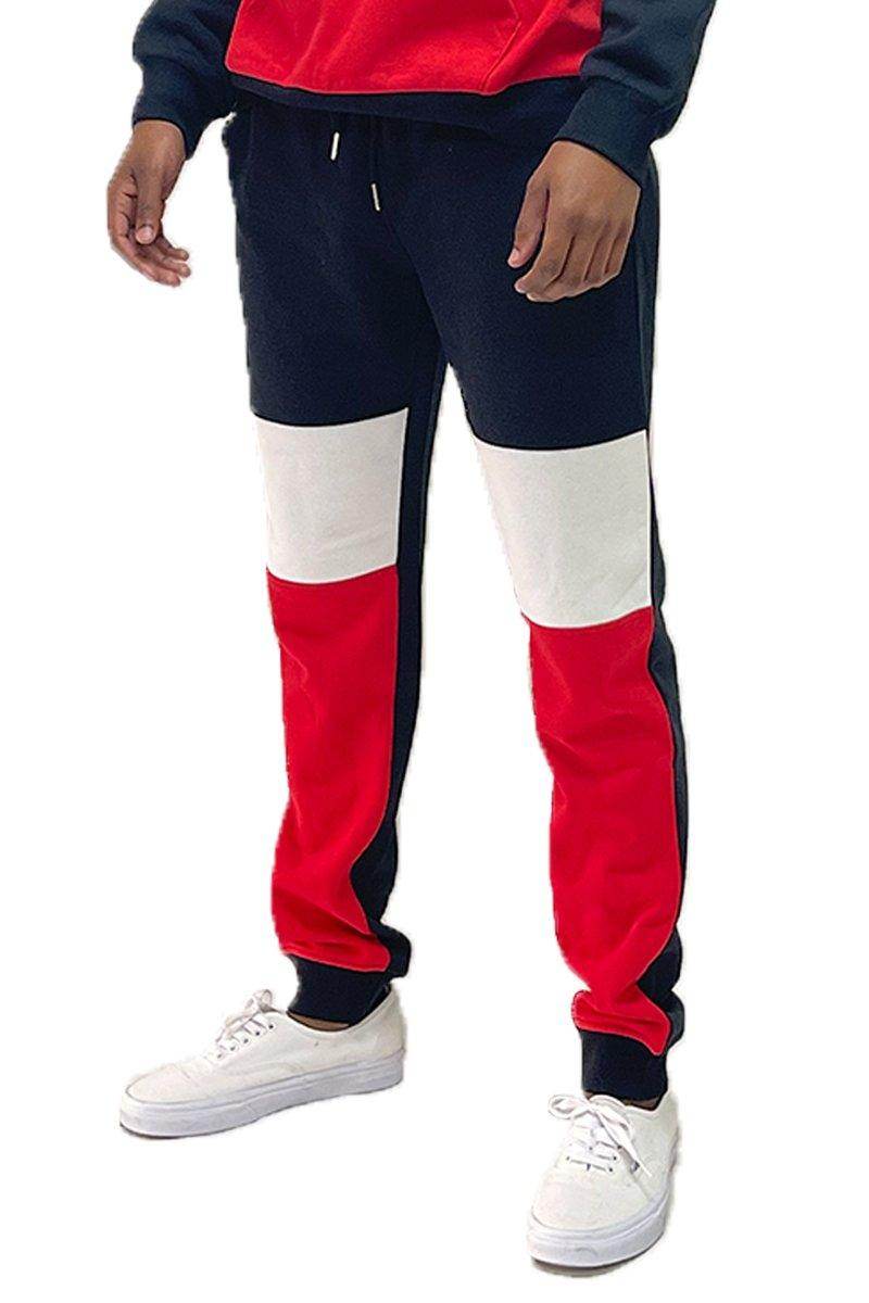 Men's joggers by VacationGrabs in red, black, and white, perfect for vacation style sweatpants