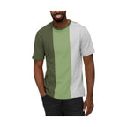 Vacation style t-shirt for men featuring a trendy color block design in green and gray
