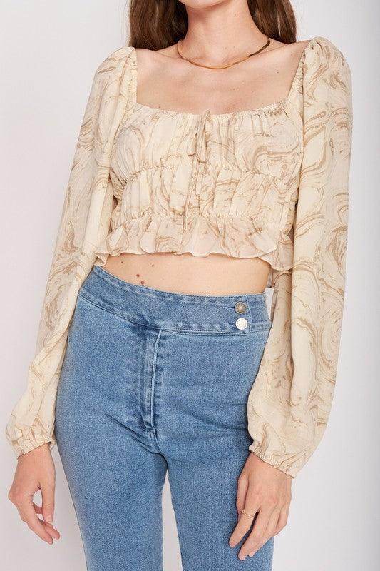 Emory Park Women's Cropped Top in Cream with Puff Sleeves, perfect for vacation style tops