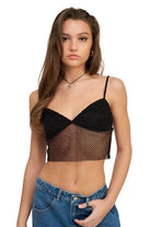 Emory Park Black Cropped Top with Fishnet Design for Stylish Vacation Style Tops
