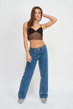 Emory Park black mesh cropped top for women, perfect as vacation style tops, paired with jeans