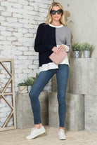 Andante USA Women's Vacation Style Tops in Color Block Design with Long Sleeves and Casual Fit