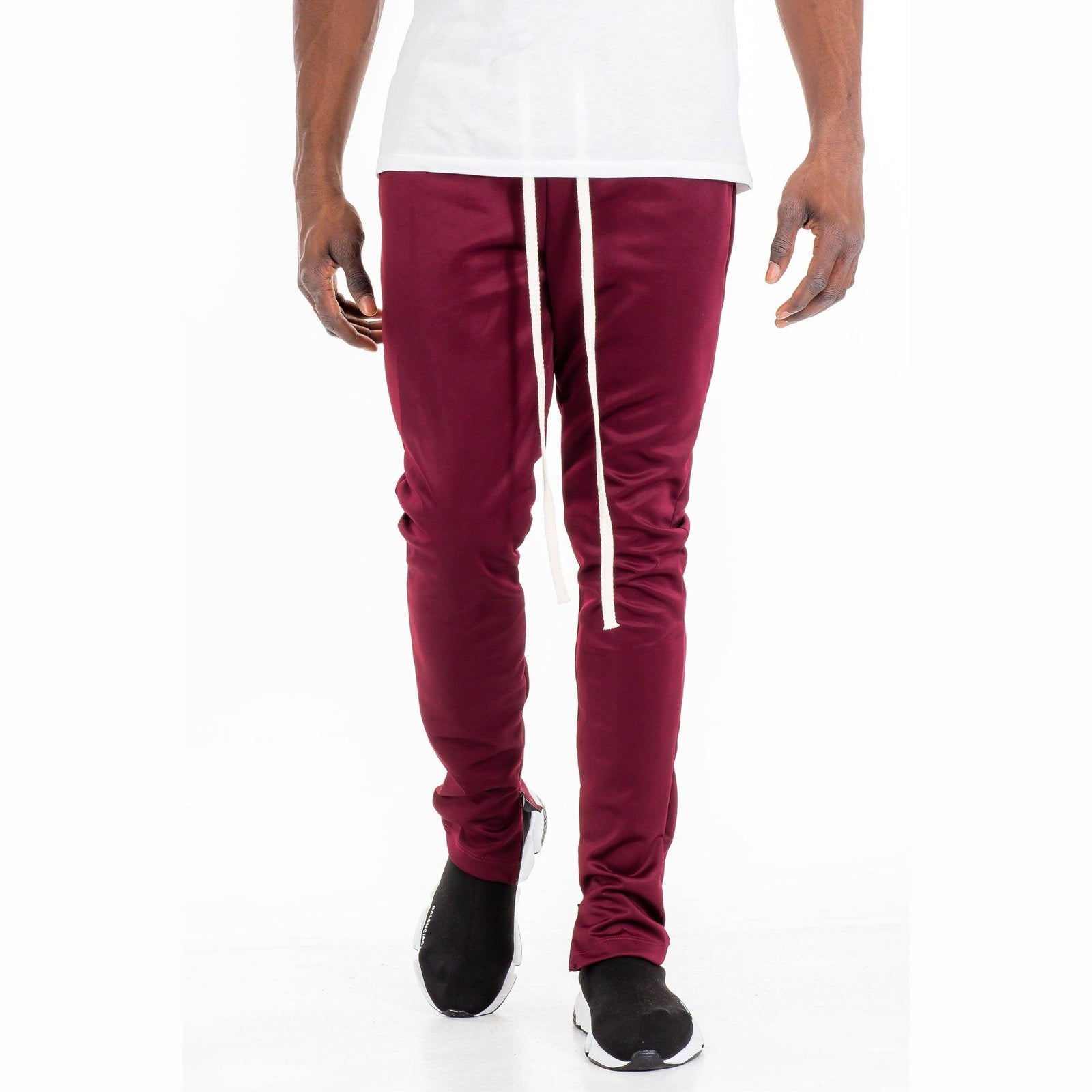 Men's burgundy Vacation Style Track Pants with drawstring for a comfortable fit