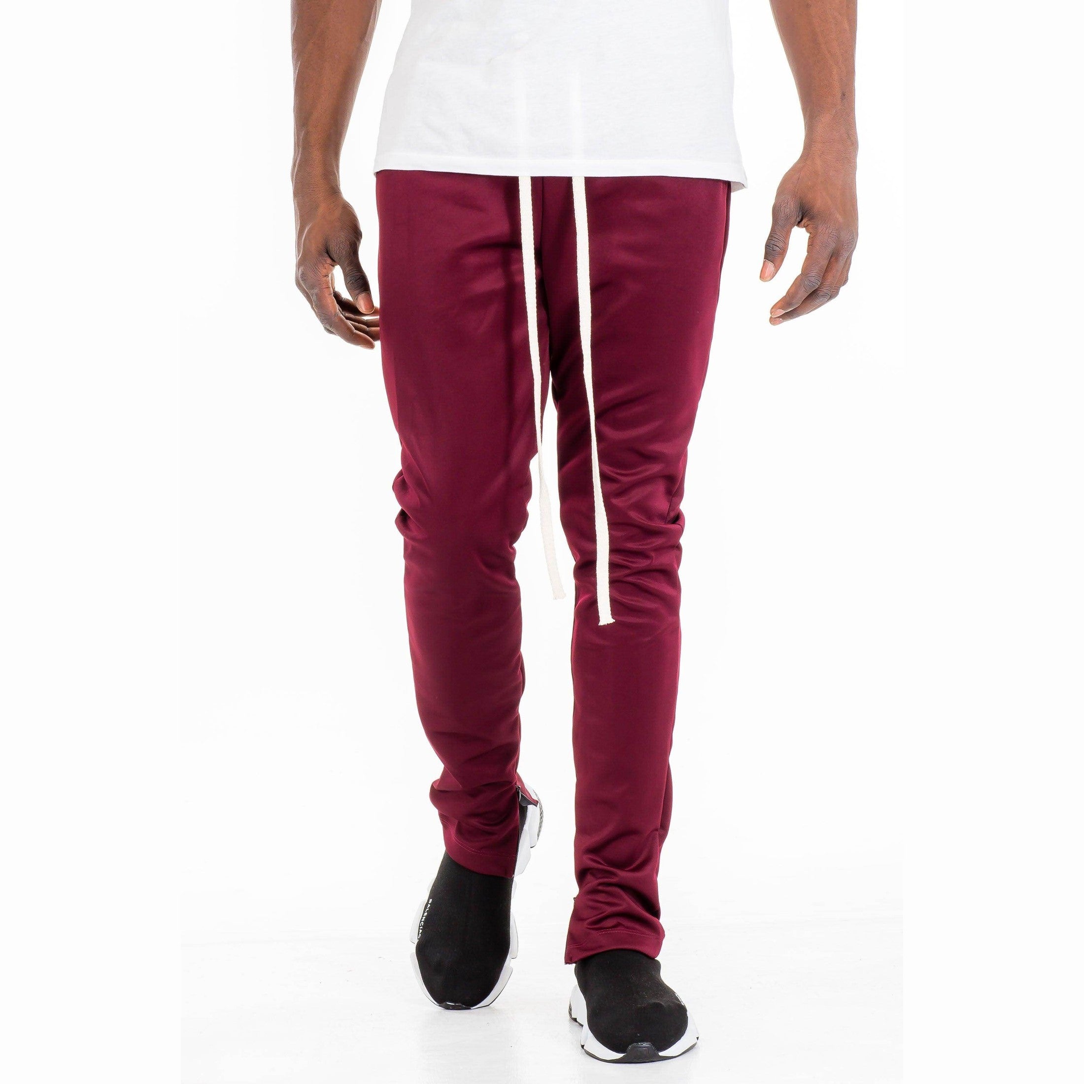 Men's burgundy Vacation Style Track Pants with drawstring for a comfortable fit