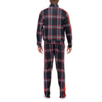 Men's 2PC Track Set in Black and Red Plaid Design for a trendy vacation style track set