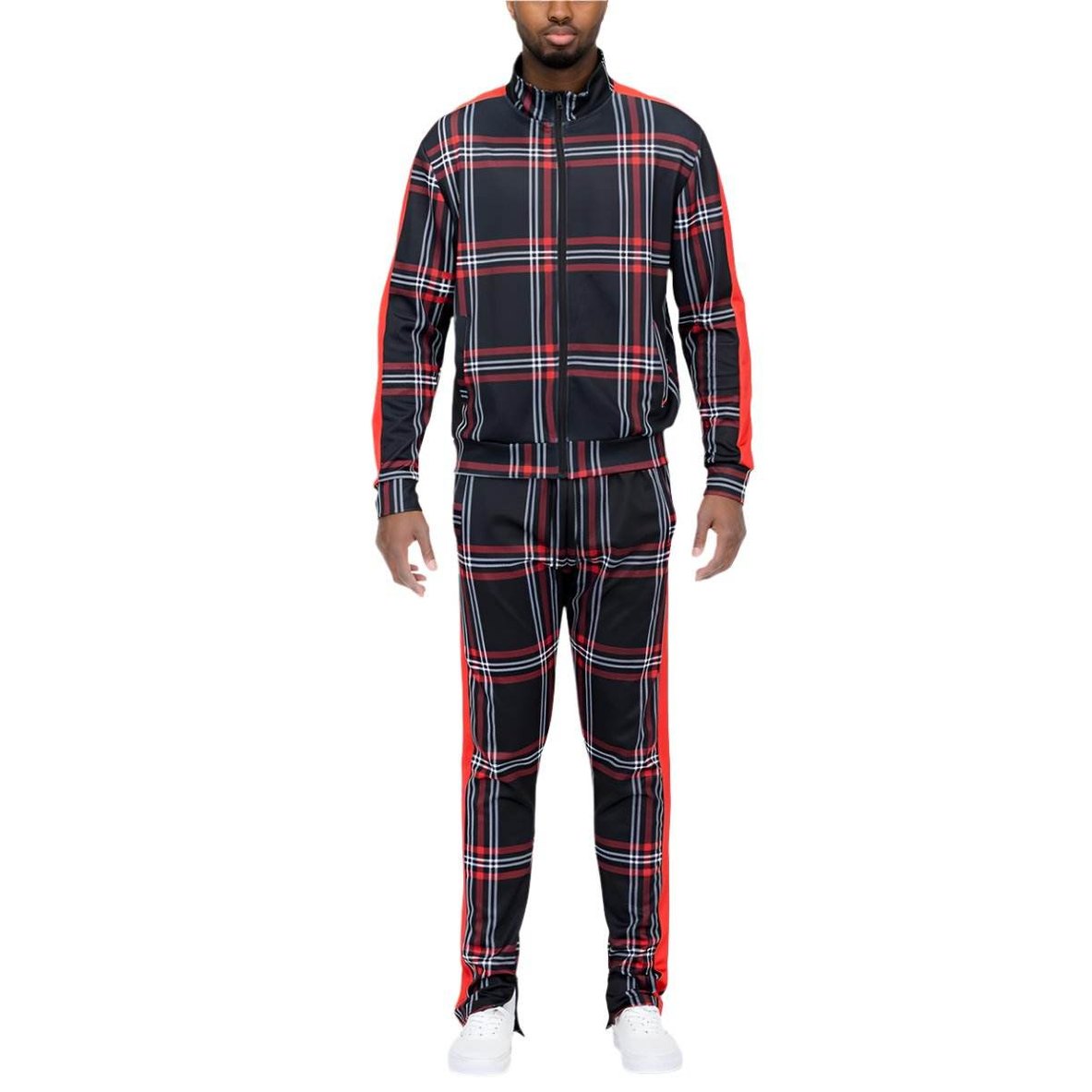 Men's 2PC Track Sets by WEIV in plaid design, perfect for vacation style track set vibes
