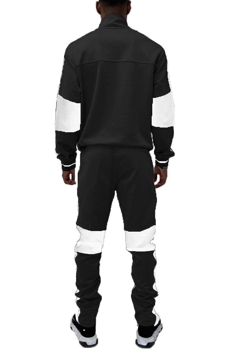 Men's 2PC Track Set in Black and White for a stylish vacation style tracksuit men