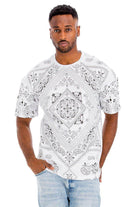 Stylish Vacation Style Tshirt Men in White with Bold Pattern for Casual Summer Outfits