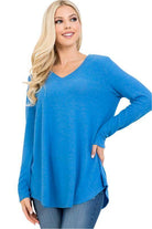 P & ROSE COLLECTION women's vacation style v-neck shirt in blue for casual and stylish outings