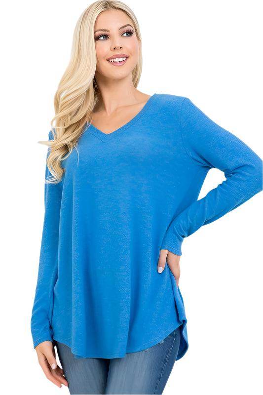P & ROSE COLLECTION women's vacation style v-neck shirt in blue for casual and stylish outings