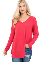 P & ROSE COLLECTION Women's vacation style v-neck shirt in vibrant coral color for casual outings