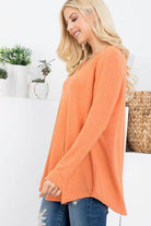 P & ROSE COLLECTION vacation style v-neck shirt in orange with long sleeves and relaxed fit