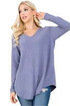 P & ROSE COLLECTION Women's Vacation Style V-Neck Shirt in Soft Purple with Long Sleeves