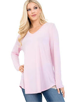 P & ROSE COLLECTION Women's vacation style v-neck shirt in soft pink color for casual outings