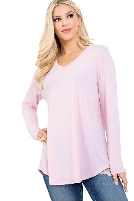 P & ROSE COLLECTION Women's vacation style v-neck shirt in soft pink color for casual outings