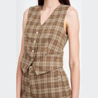 Emory Park Women's Brown Plaid Vacation Style Vest with Button Closure for Casual Outfits