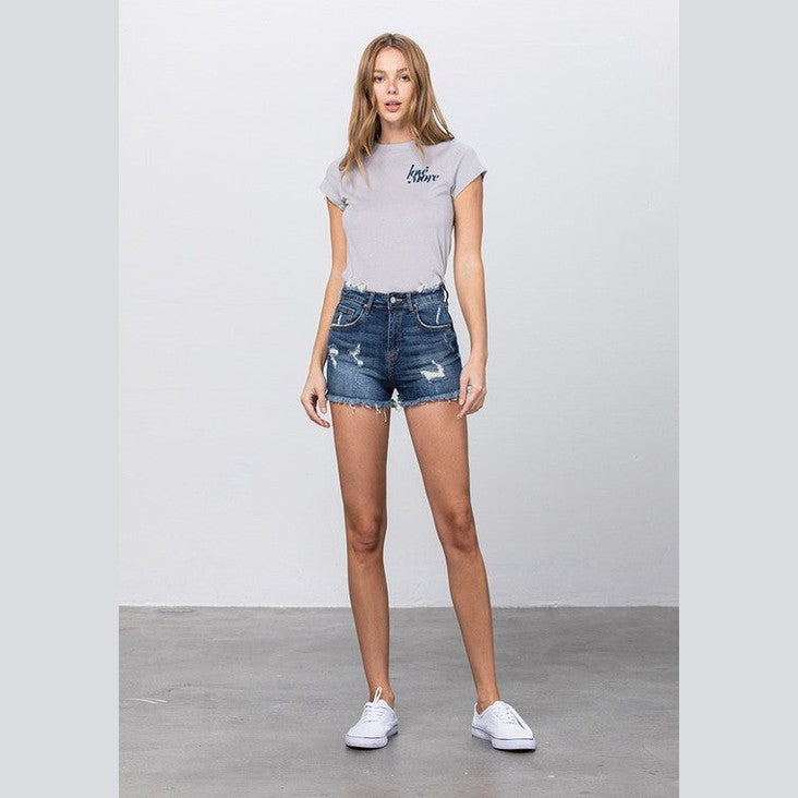 Denim Lab USA vacation style women's shorts in a trendy distressed design, perfect for summer outings