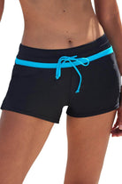 Trendsi Women's 1PC Swimwear featuring sleek black vacation swim shorts for women with blue drawstring
