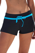 Trendsi Women's 1PC Swimwear featuring sleek black vacation swim shorts for women with blue drawstring